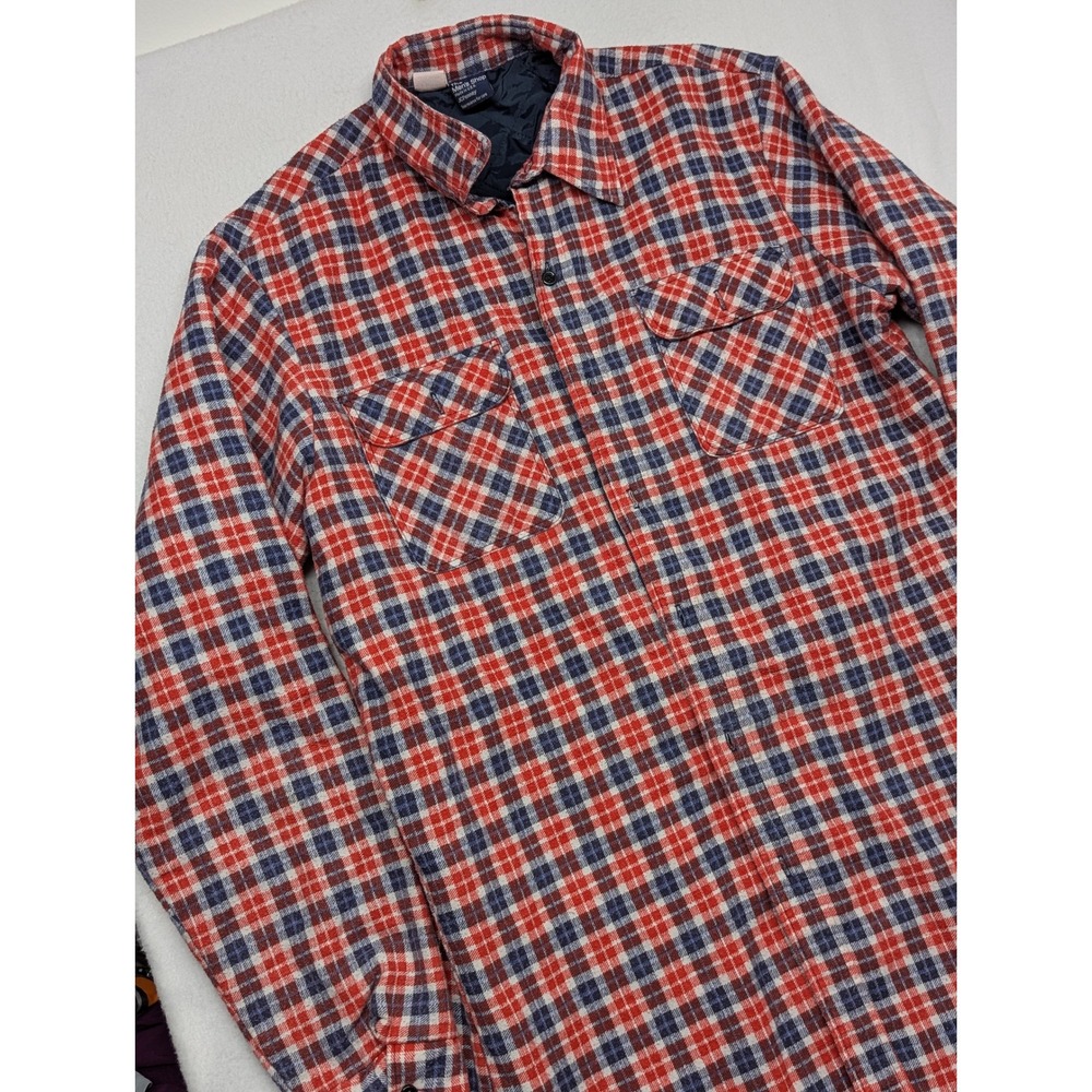 Vintage JCPenney The Mens Shop Plaid Quilted Lined Flannel Shirt Jacket Red Blue
